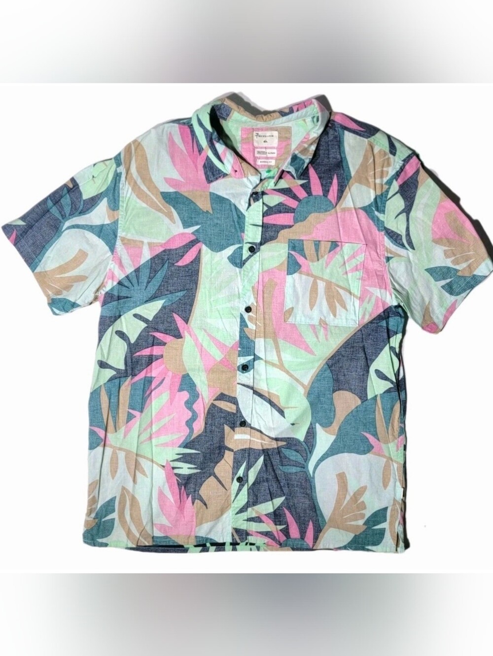 Quiksilver Modern Fit Mens XL Short Sleeve Surf Shirt Tropical Pastel Print